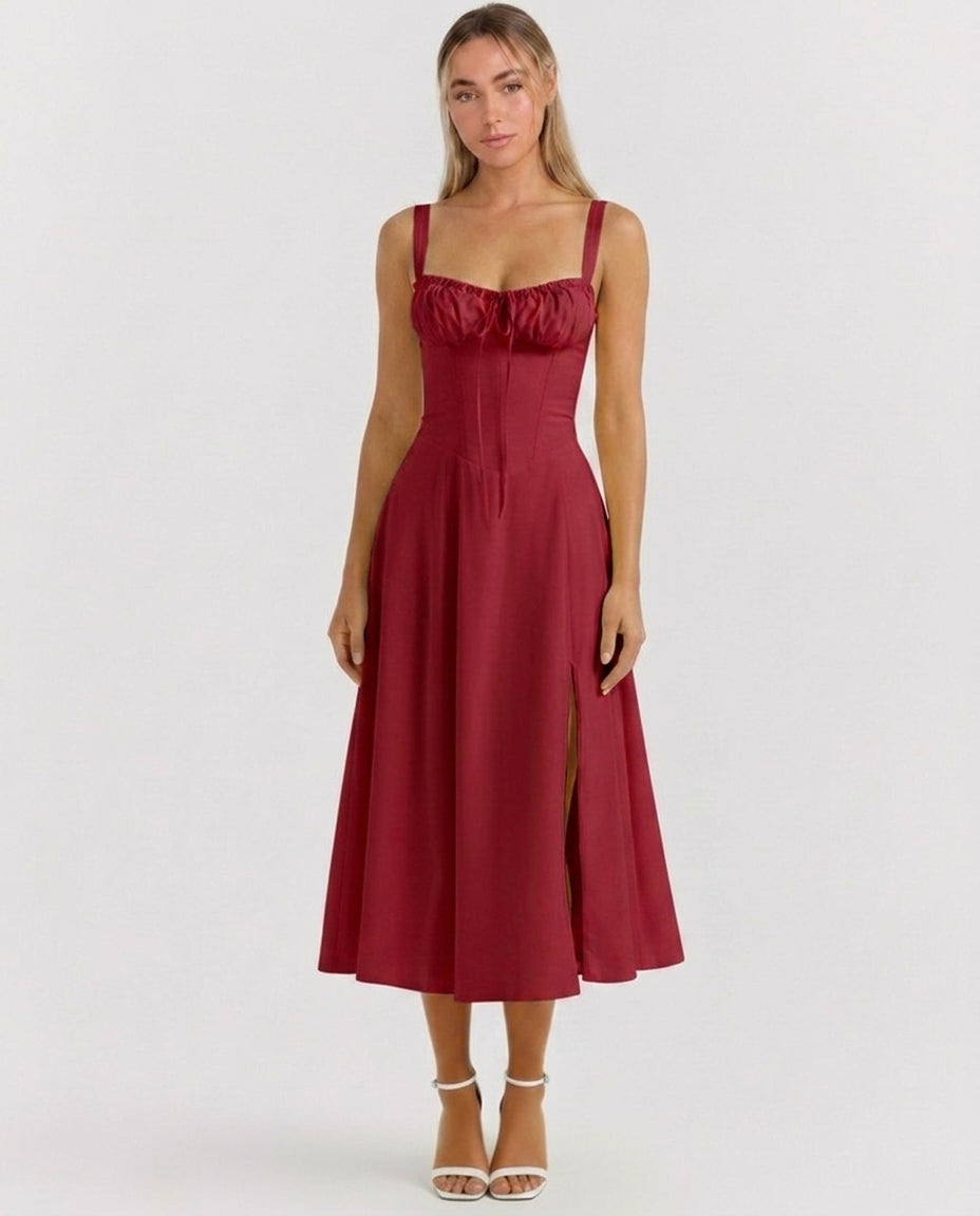 Soleil | Lace-Up Corset Midi Dress