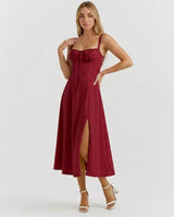 Soleil | Lace-Up Corset Midi Dress