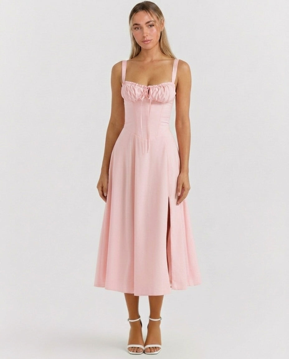 Soleil | Lace-Up Corset Midi Dress