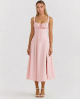 Soleil | Lace-Up Corset Midi Dress