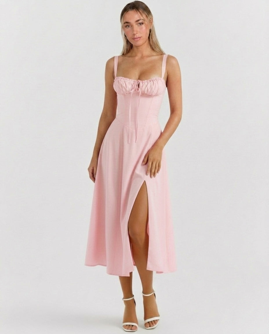 Soleil | Lace-Up Corset Midi Dress