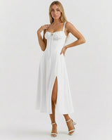 Soleil | Lace-Up Corset Midi Dress