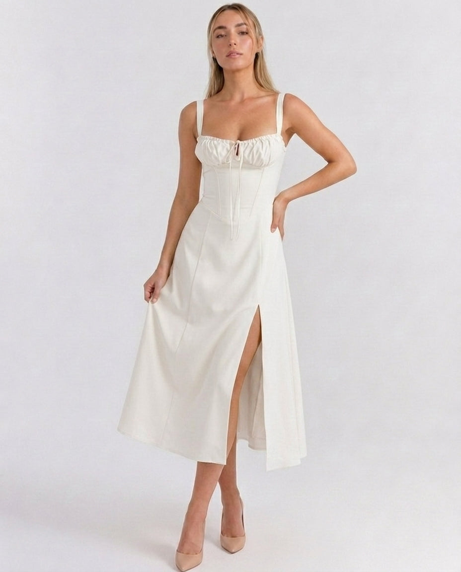 Soleil | Lace-Up Corset Midi Dress