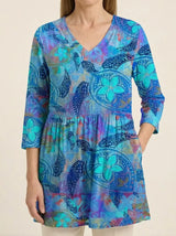 Juliette | Long Blouse with V-Neck - Blue - Tillybelle