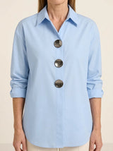Lennox | Statement Button Blouse - Blue - Tillybelle