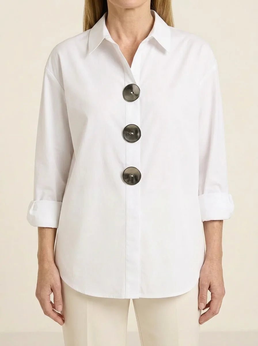 Lennox | Statement Button Blouse - White - Tillybelle