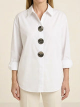 Lennox | Statement Button Blouse - White - Tillybelle