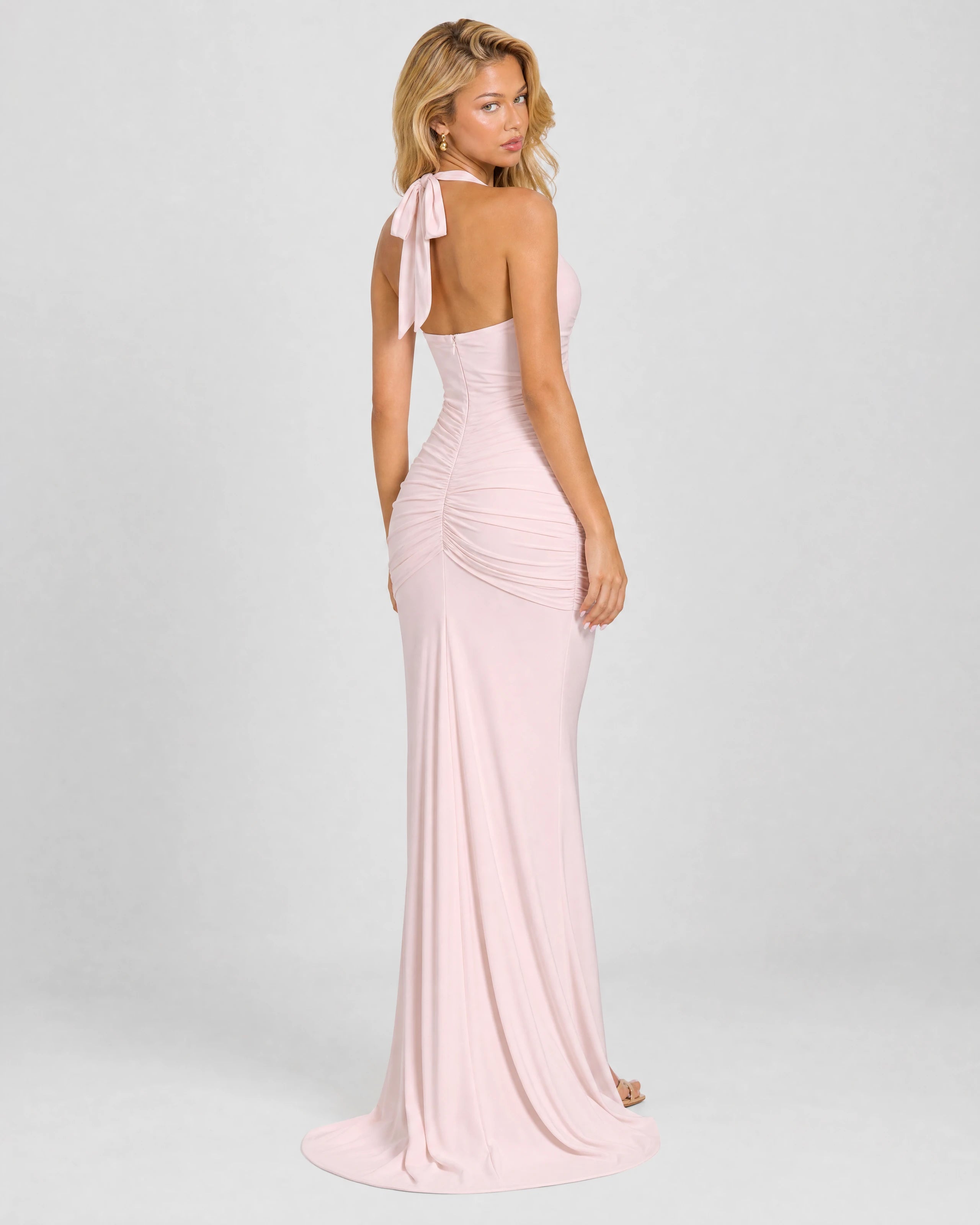 Liliane blush pink plunge halter maxi dress - back three-quarter