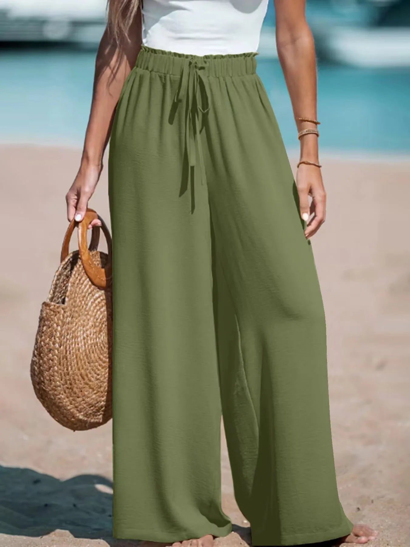 Lina | Flowy Wide-Leg Trousers - Army Green - Tillybelle