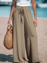 Lina | Flowy Wide-Leg Trousers - Khaki - Tillybelle