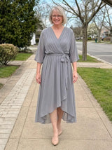 Louisa | Chiffon V-Neck Dress - Grey - Tillybelle