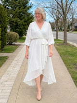 Louisa | Chiffon V-Neck Dress - White - Tillybelle