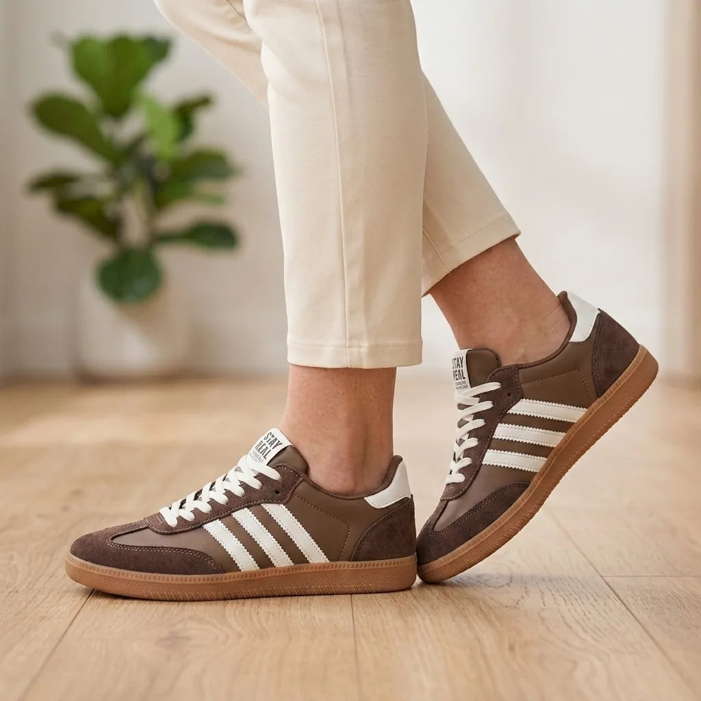Maggie | Orthopedic Retro Court Sneakers - Brown - Tillybelle