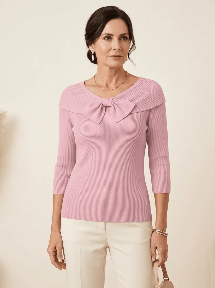 Neeko | Bow-Neckline Ribbed Sweater - Tillybelle
