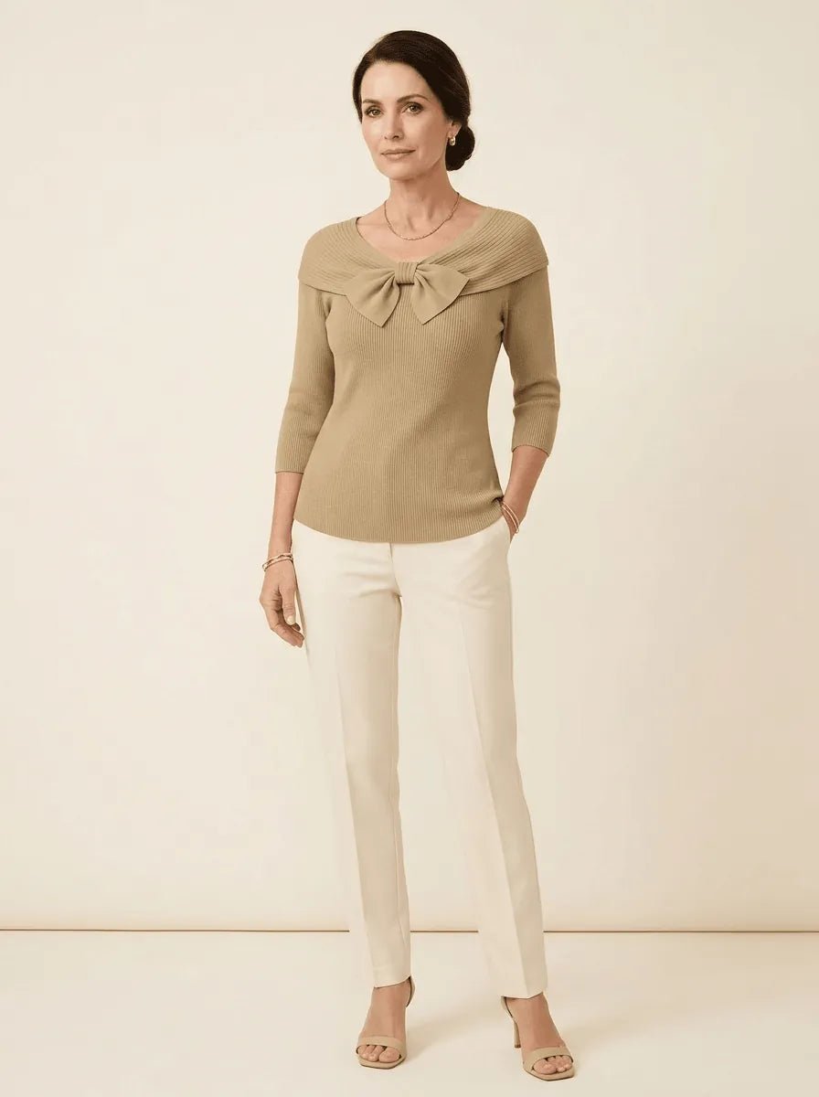 Neeko | Bow-Neckline Ribbed Sweater - Tillybelle