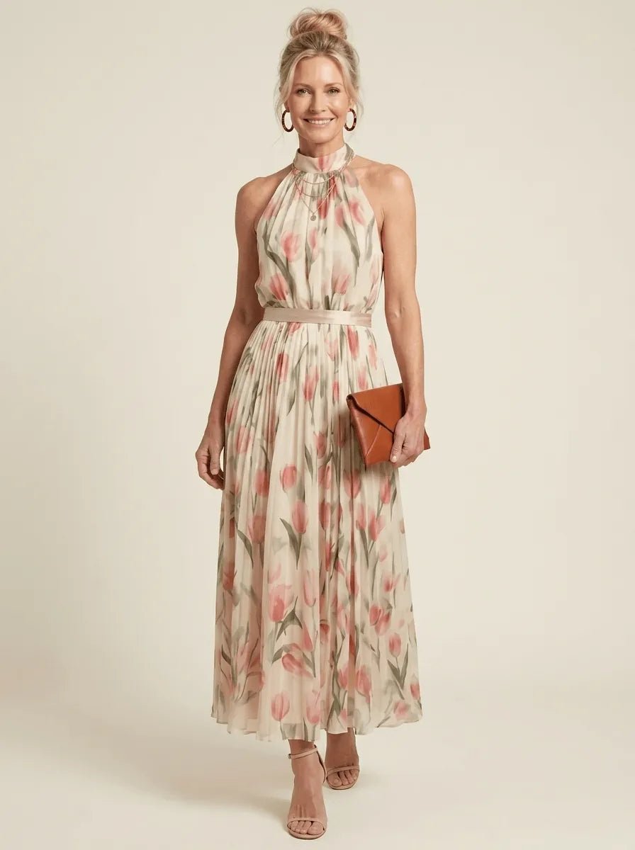 Neve | Halter Neck Floral Midi Dress - Tillybelle