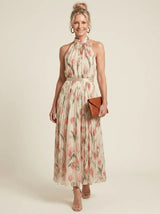 Neve | Halter Neck Floral Midi Dress - Tillybelle