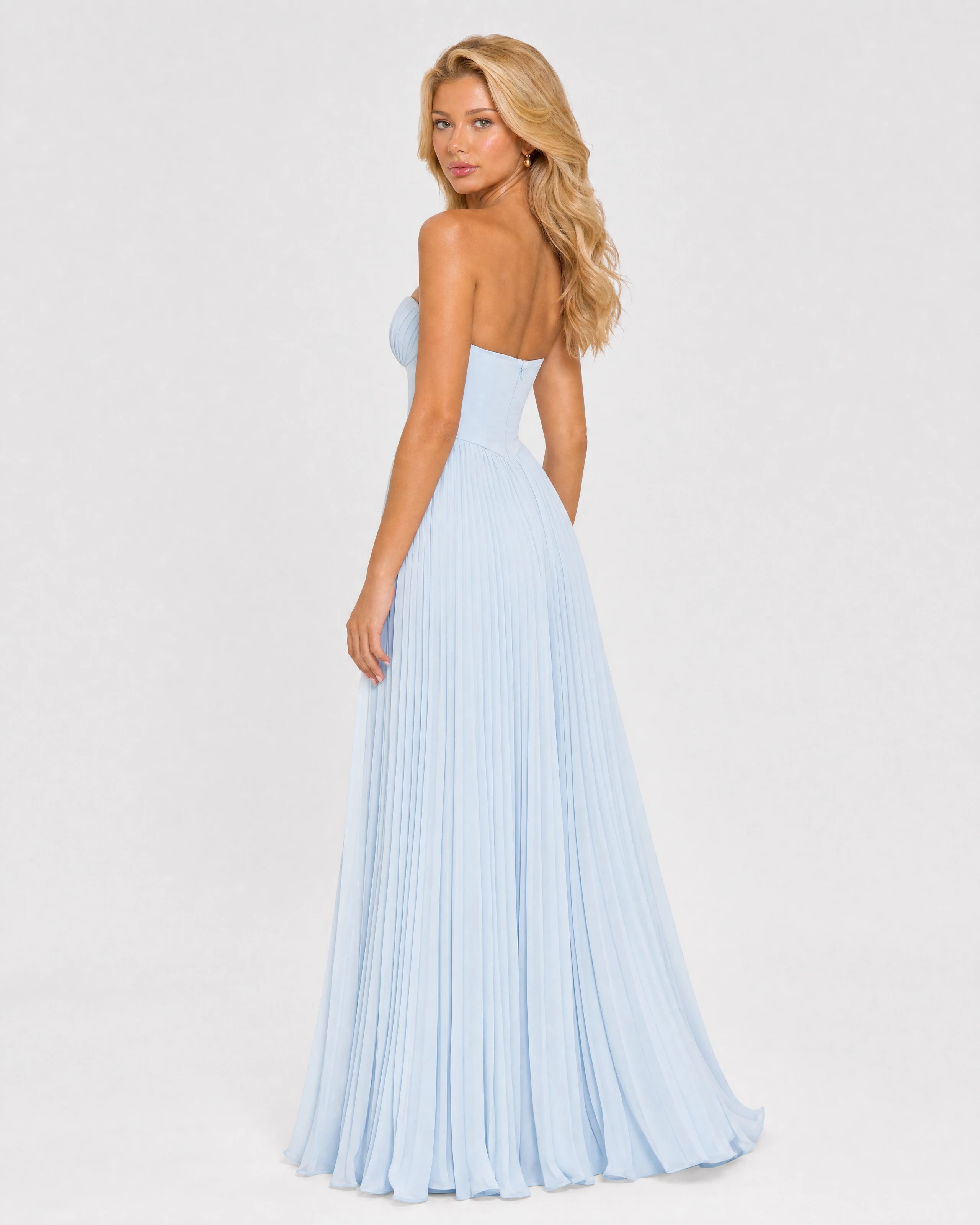 Noelle sky blue pleated maxi dress - back three-quarter