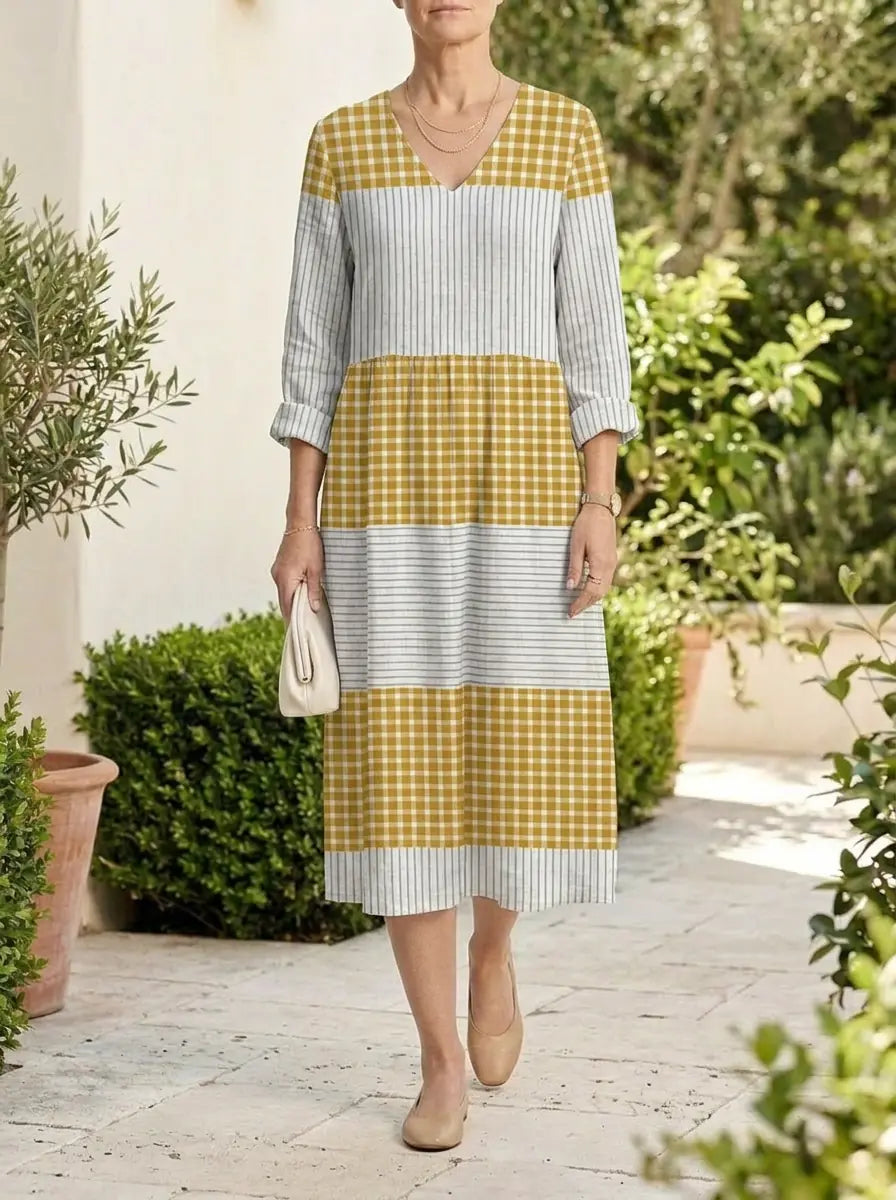 Olivia | Crisp Colour-Block Linen Dress - Multicolor - Tillybelle