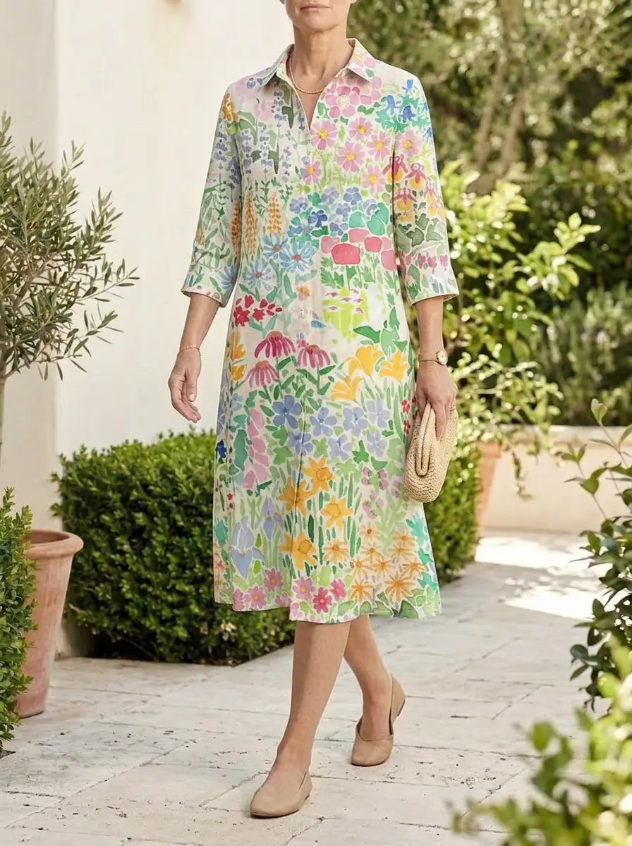 Paige | Floral Midi Dress - Multicolored Floral - Tillybelle