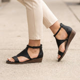 Rosalie | Orthopedic Ankle-Strap Wedge Sandals - Black - Tillybelle