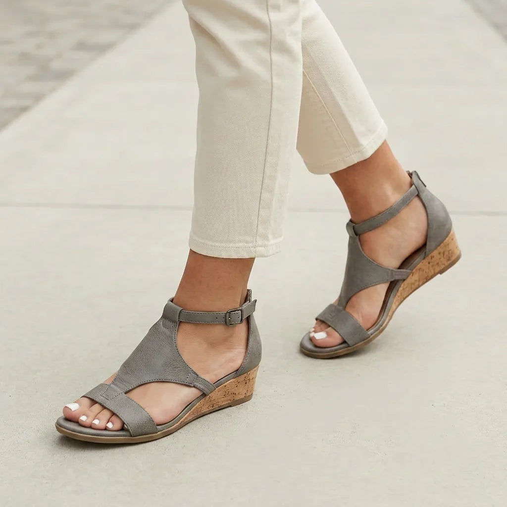 Rosalie | Orthopedic Ankle-Strap Wedge Sandals - Gray - Tillybelle