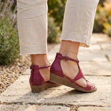 Rosalie | Orthopedic Ankle-Strap Wedge Sandals - Wine Red - Tillybelle