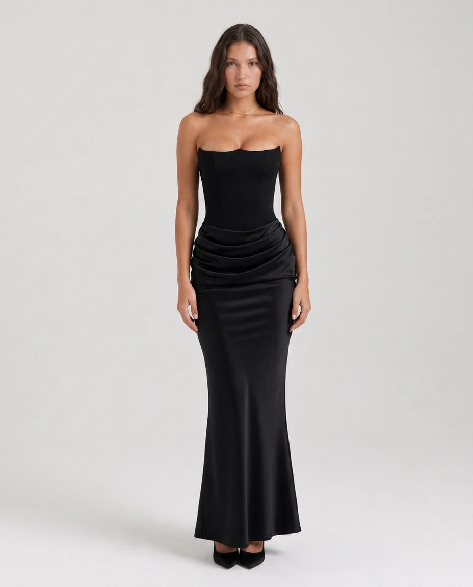 Rosalind Corset Bodice Maxi Dress - Black - Tillybelle
