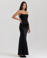 Rosalind Corset Bodice Maxi Dress - Black - Tillybelle