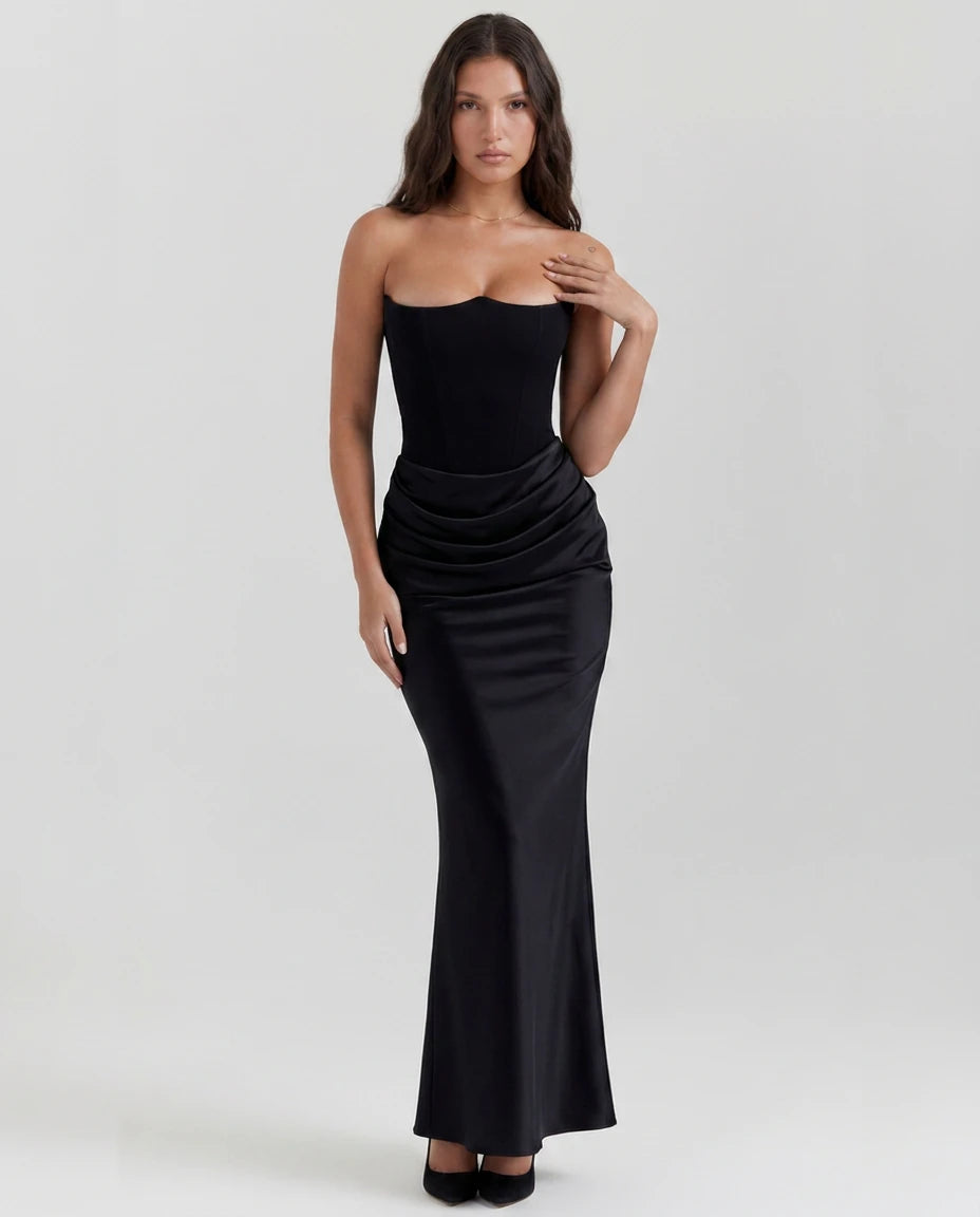 Rosalind Corset Bodice Maxi Dress - Black - Tillybelle