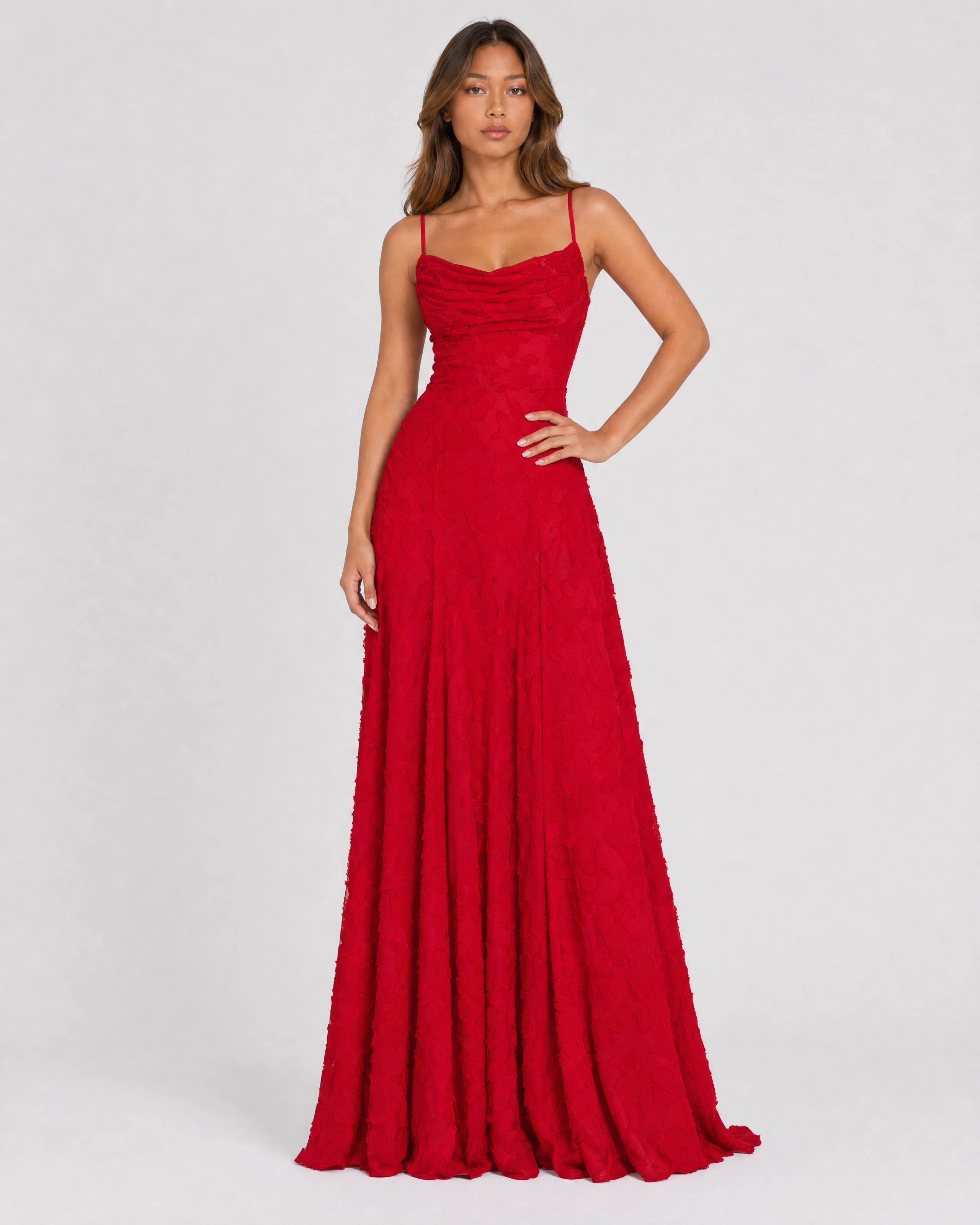 Rosewyn red floral burnout maxi gown - front view