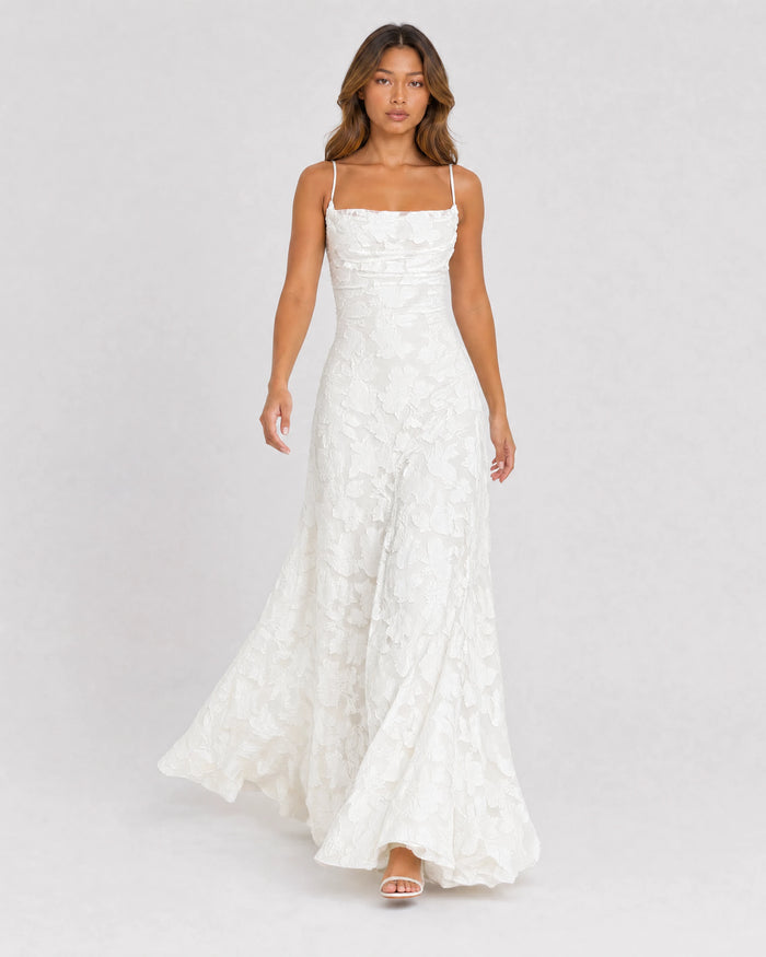 Rosewyn white floral burnout maxi gown - front view