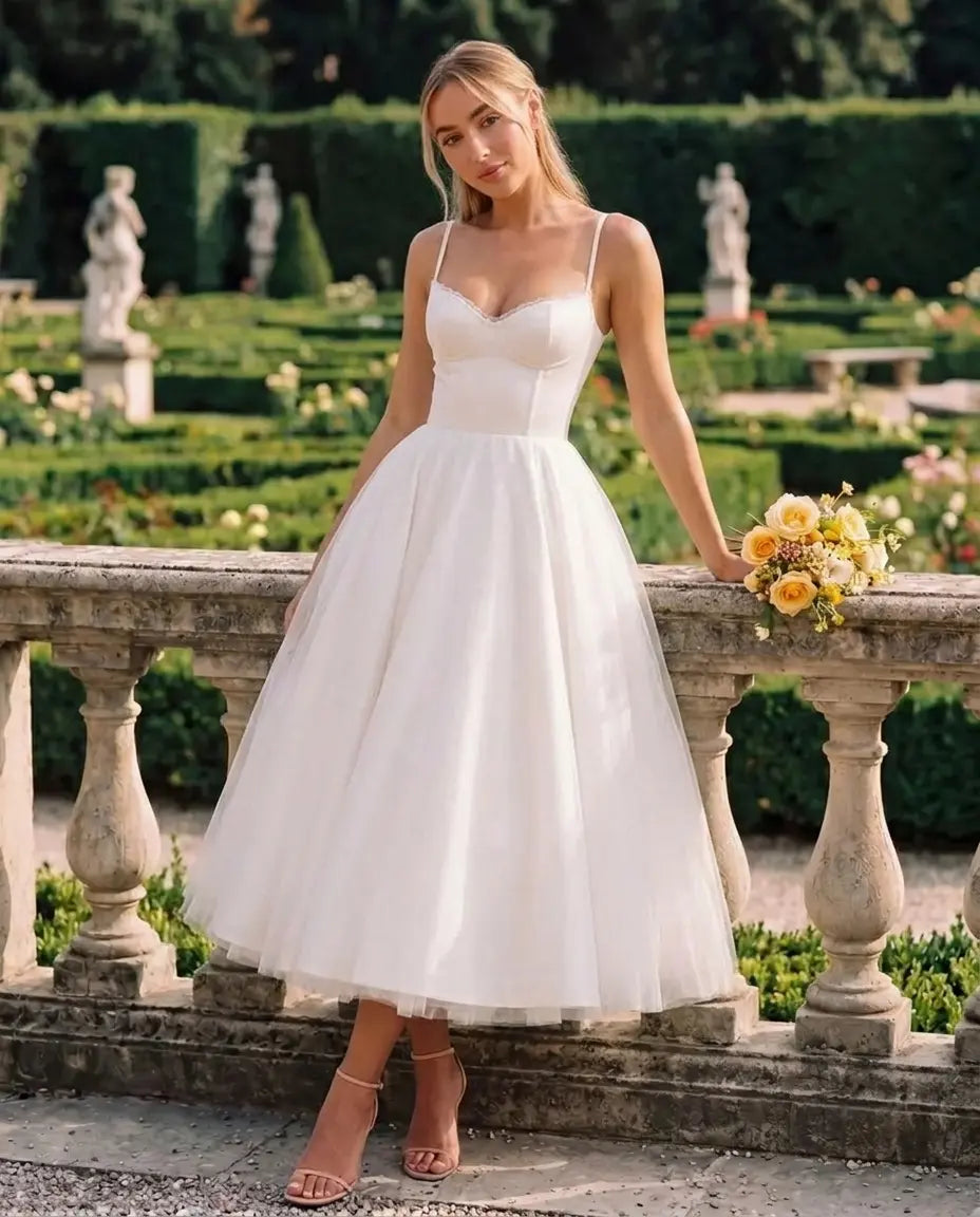 Selene Sweetheart Tulle Midi Dress - White - Tillybelle