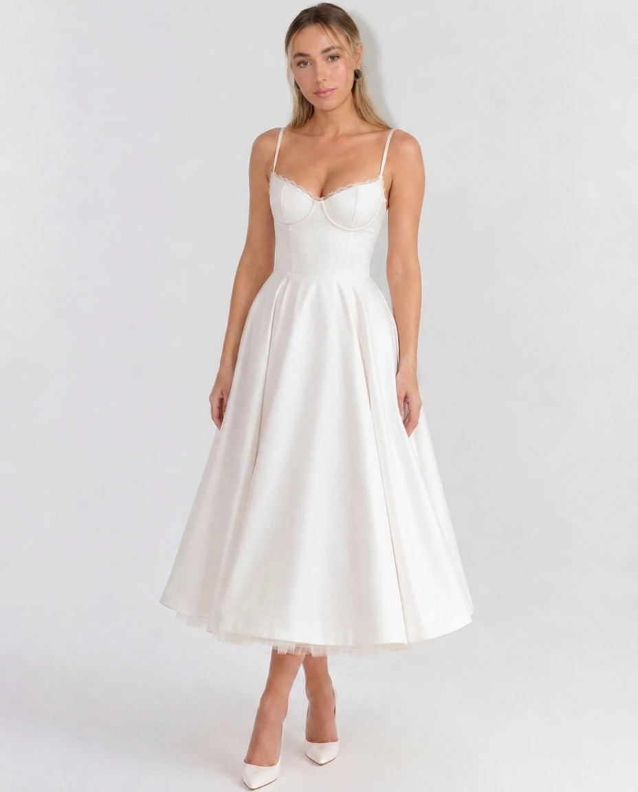 Selene Sweetheart Tulle Midi Dress - White - Tillybelle
