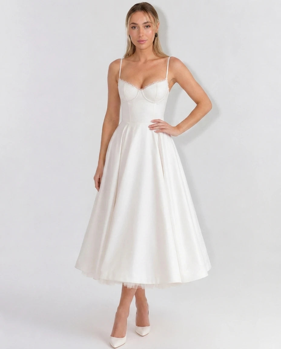 Selene Sweetheart Tulle Midi Dress - White - Tillybelle
