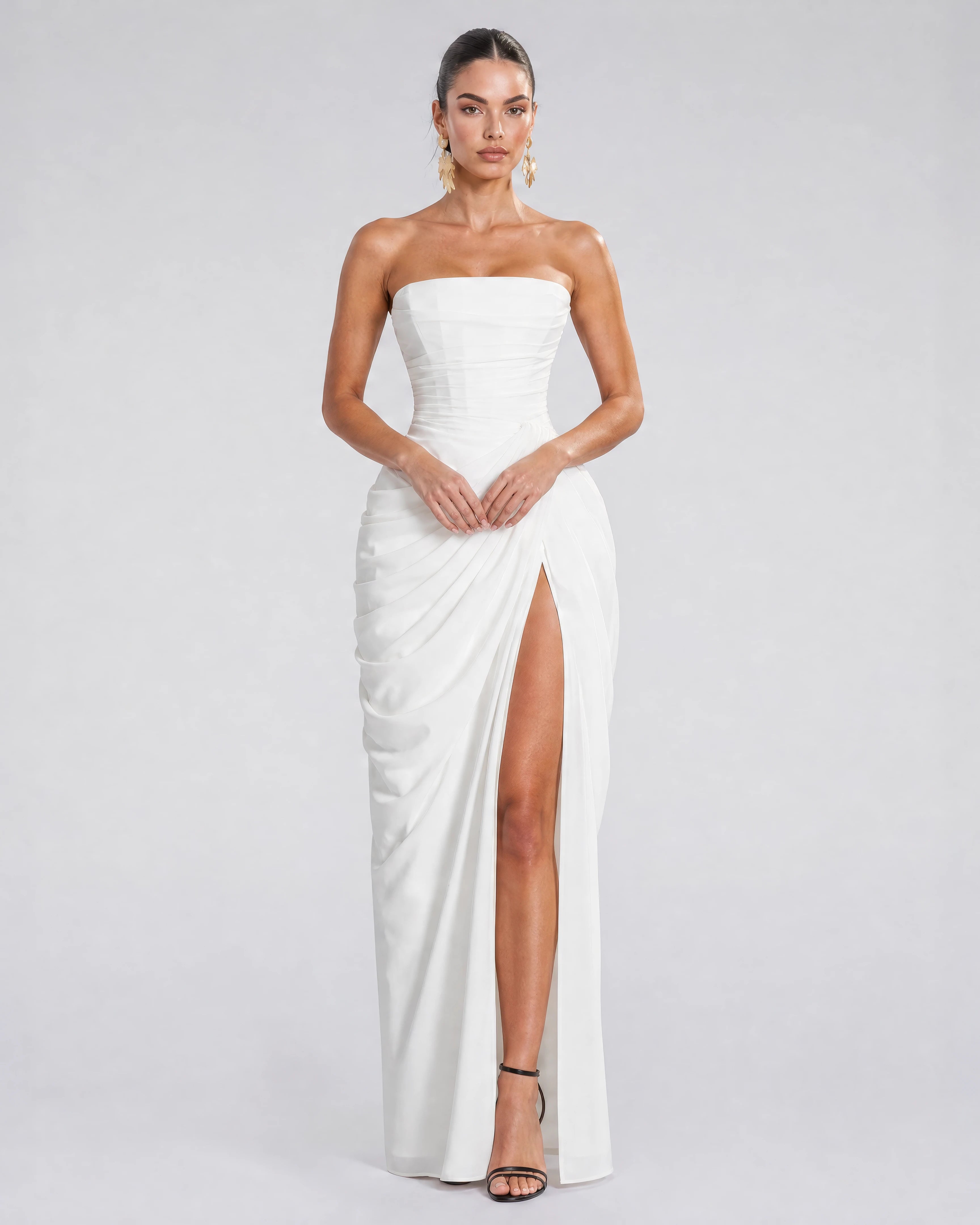 Seraphine white pleated corset maxi dress