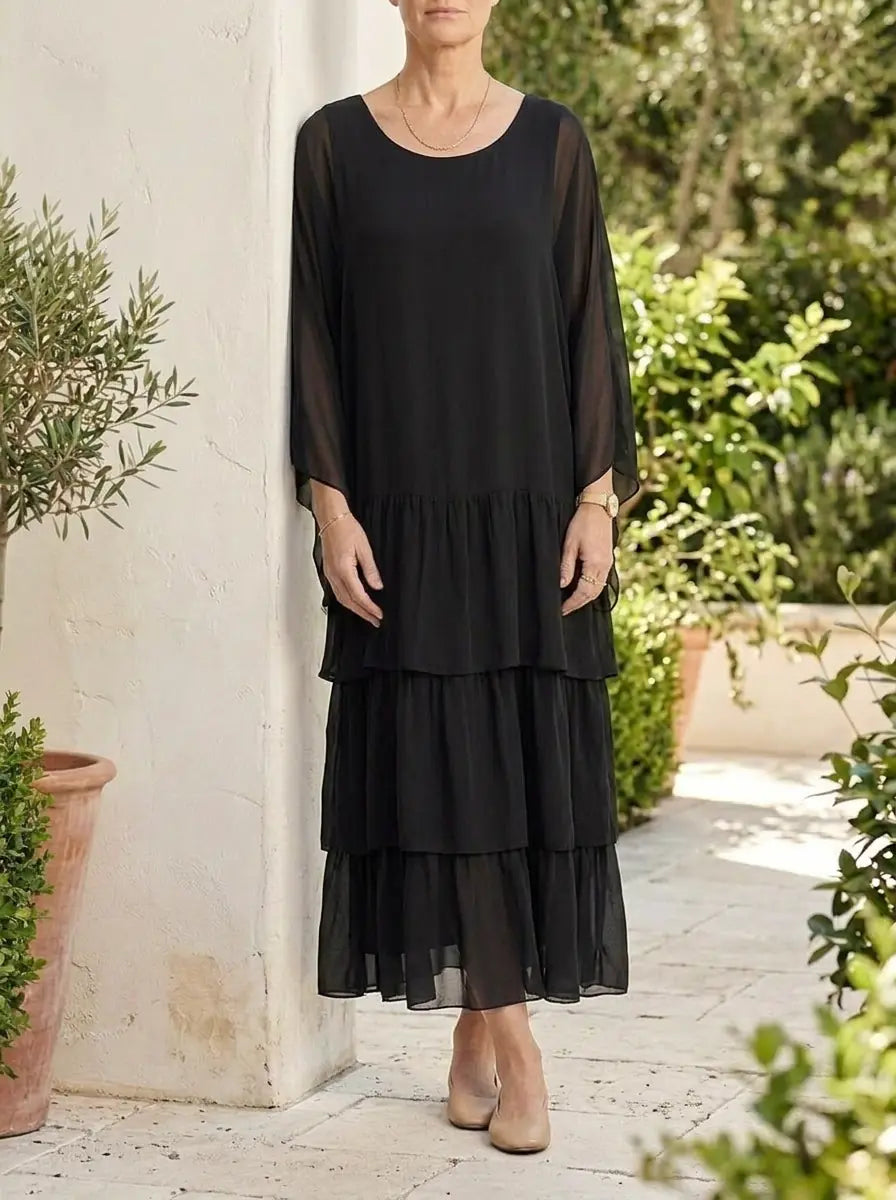 Susan | Tiered Maxi Dress - Black - Tillybelle