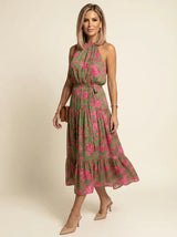 Thea | Draped Halter Midi Dress - Tillybelle