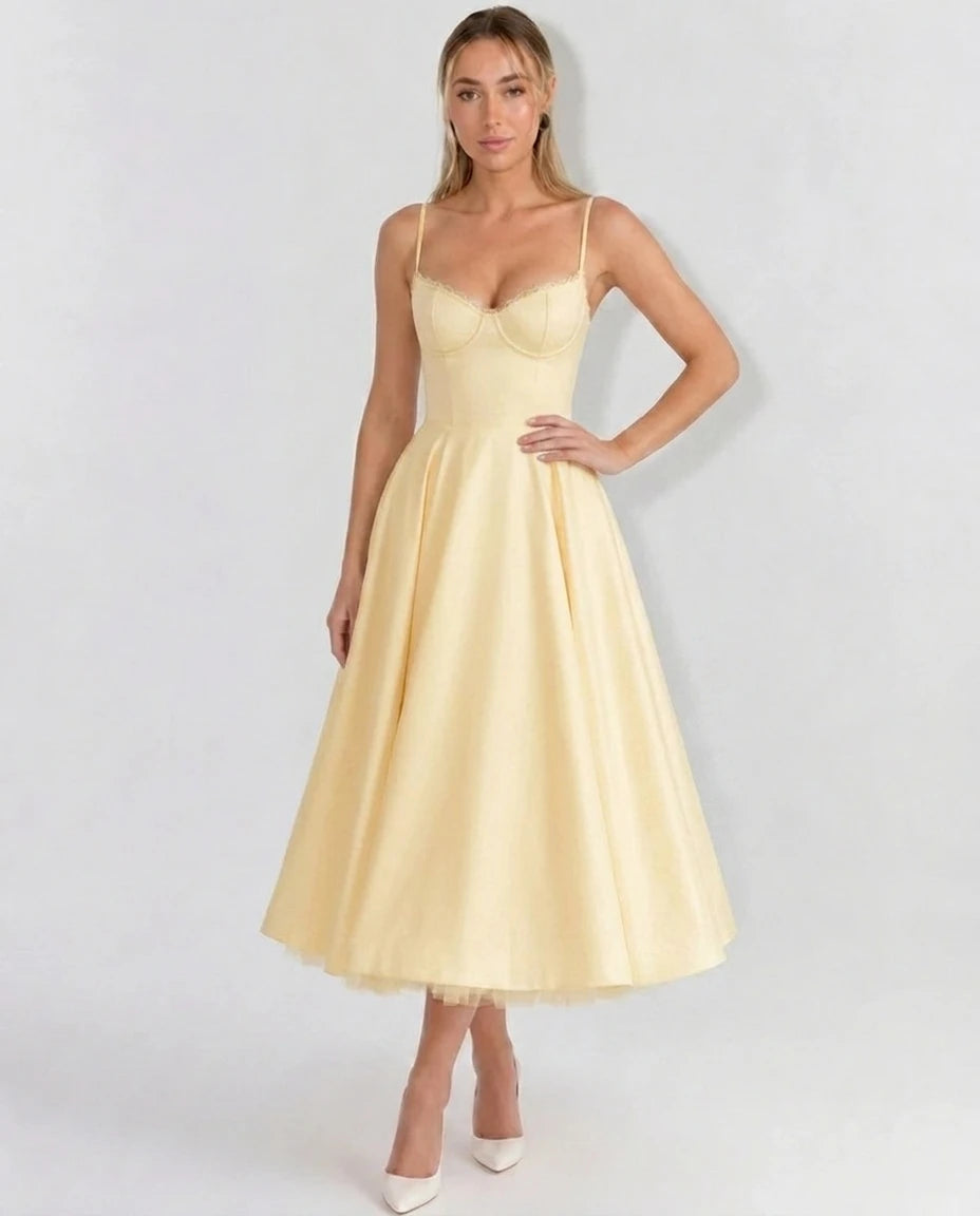 Selene Sweetheart Tulle Midi Dress - Butter Yellow - Tillybelle