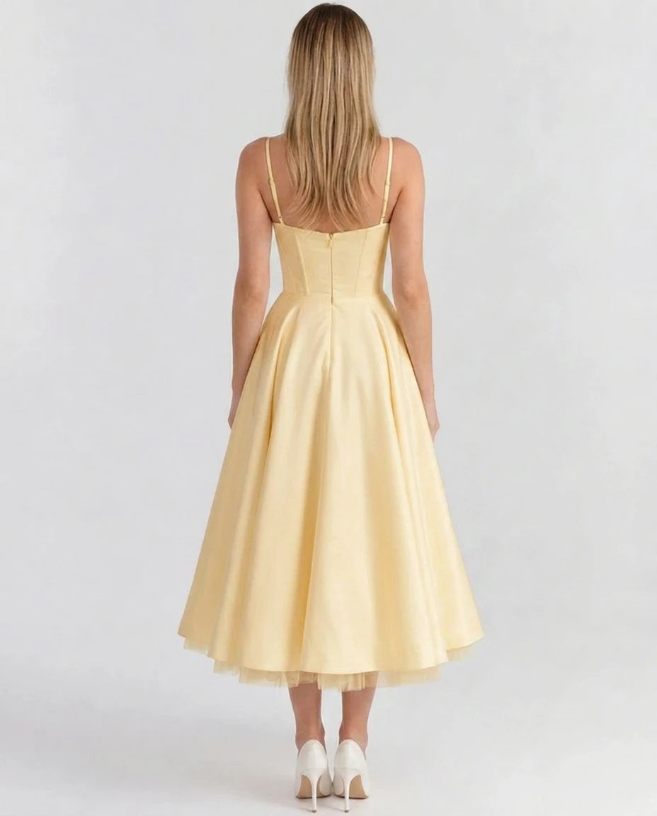 Selene Sweetheart Tulle Midi Dress - Butter Yellow - Tillybelle